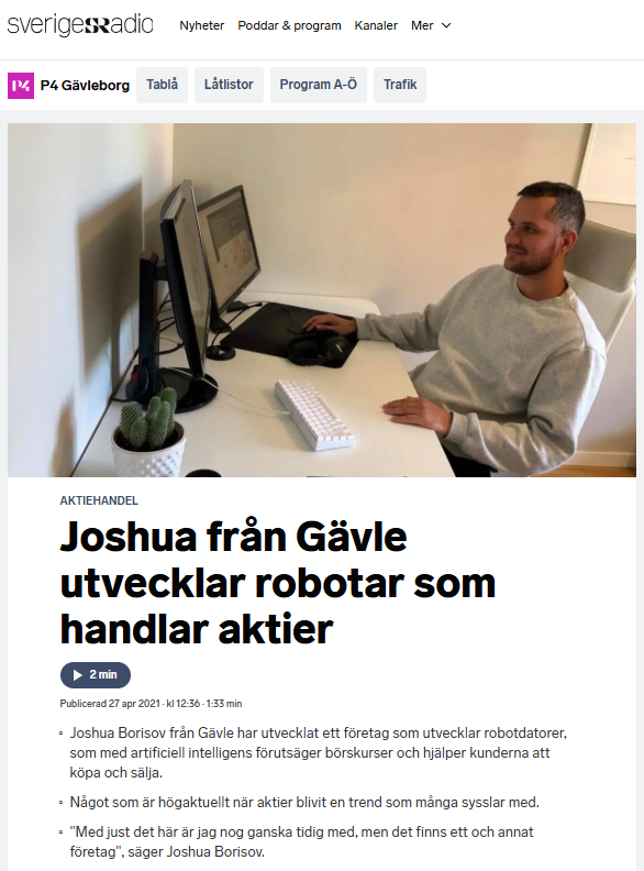 Joshua intervjuas av P4 Gävleborg om AlgoTradingBots